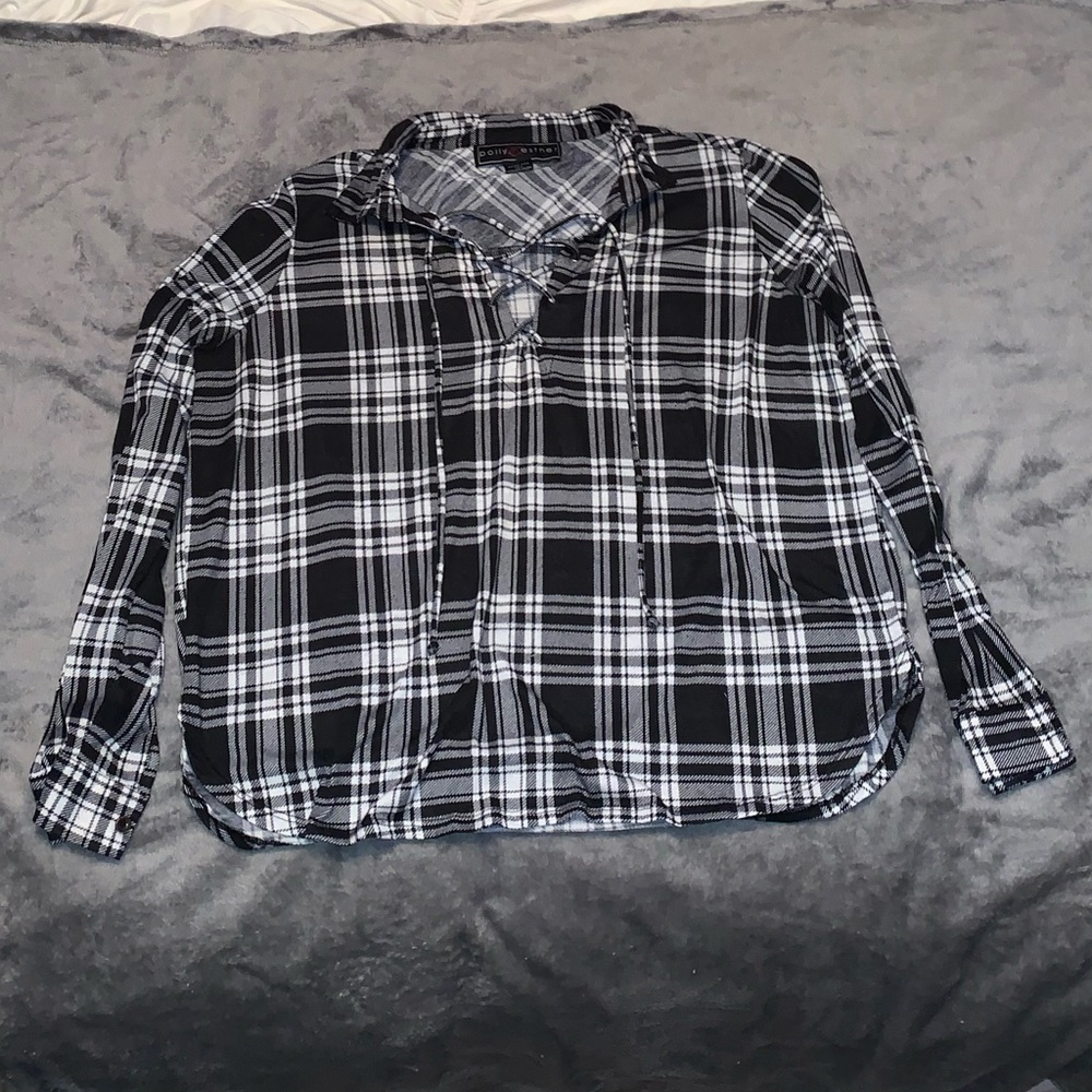 Flannel Lace Up Top